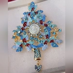Blue Ice Crystal Christmas Tree Brooch LAST ONE